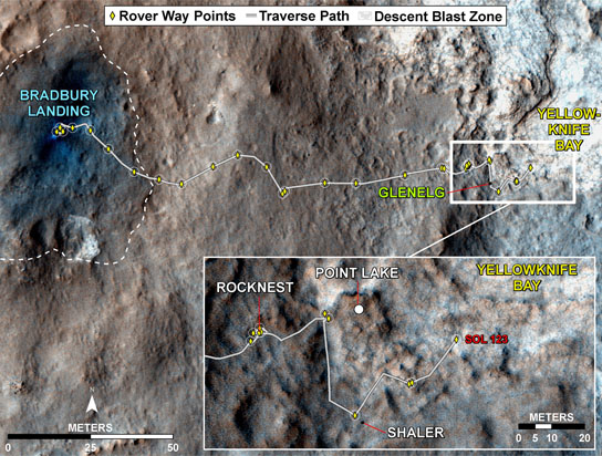 map traces NASA's Mars rover Curiosity's path