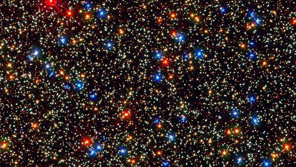 The crowded center of the Omega Centauri globular cluster.
