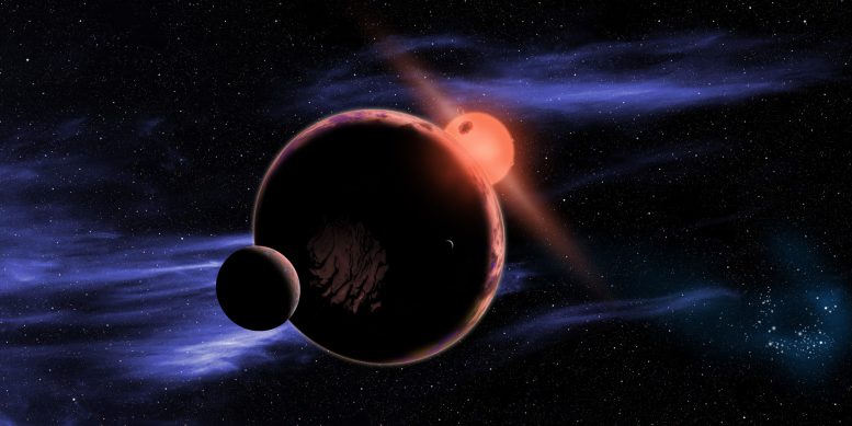 Planet With Two Moons Orbiting a Red Dwarf Star
