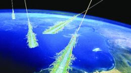 shower of particles produced when Earth's atmosphere is struck by ultra-high-energy cosmic rays