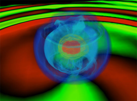 supercomputer model of a spinning core-collapse supernova