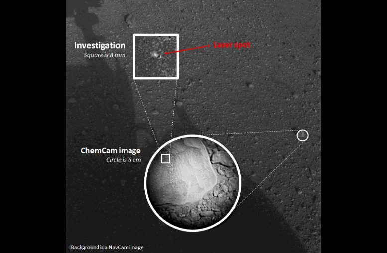the first laser test by the ChemCam instrument aboard NASA's Curiosity Mars rover