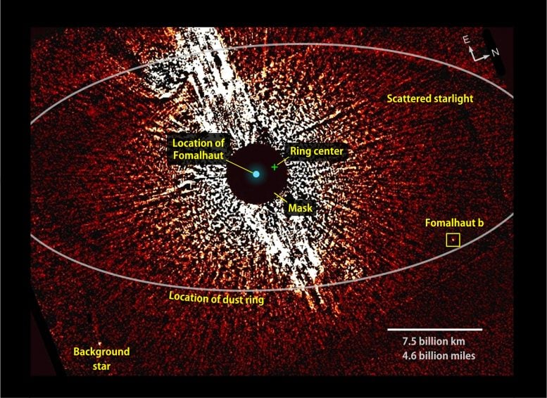 visible-light image from the Hubble Space Telescope shows the vicinity of the star Fomalhaut